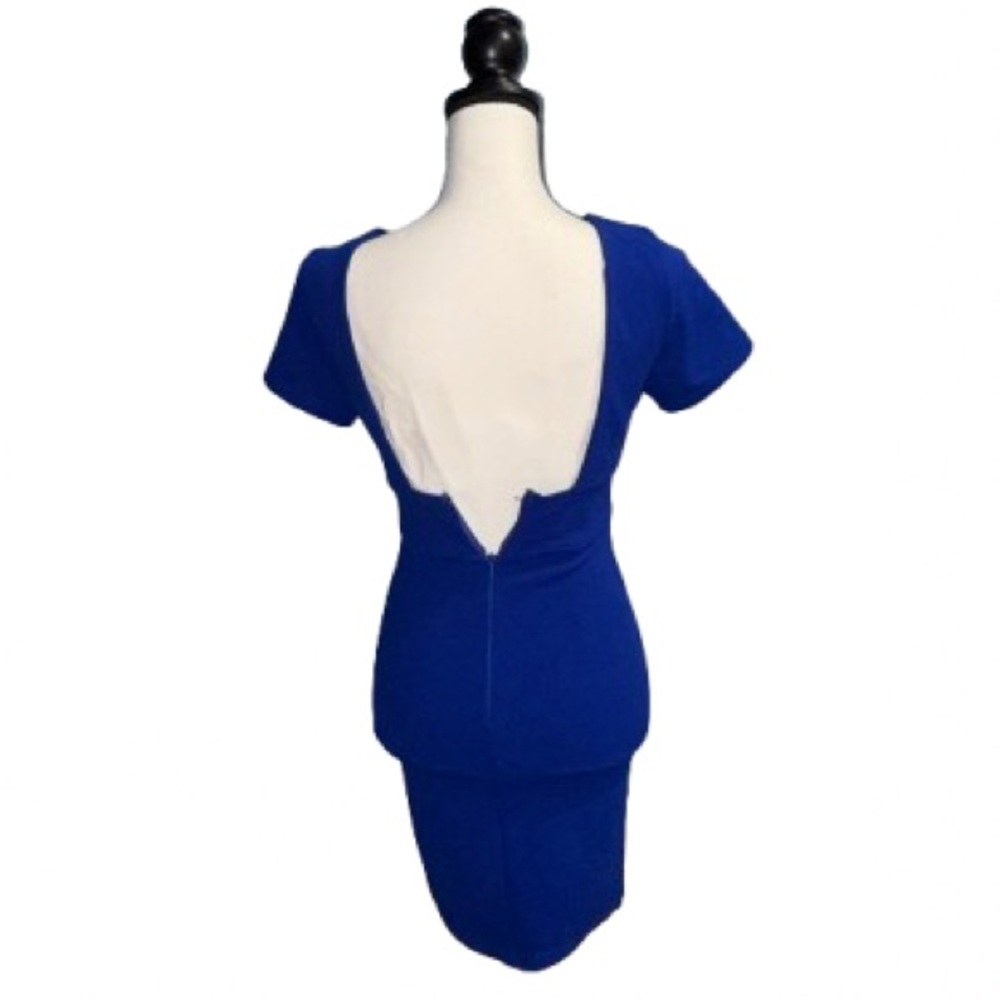 ~Lulu's Blue Backless Bodycon Dress with Cap Sleeves - Picture 3 of 6